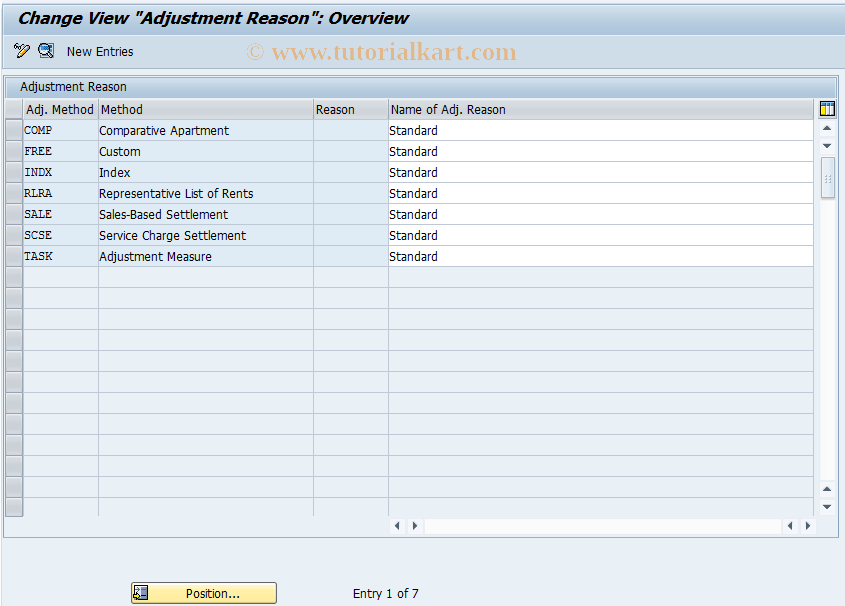 SAP TCode REAJREASON - Adjustment reasons