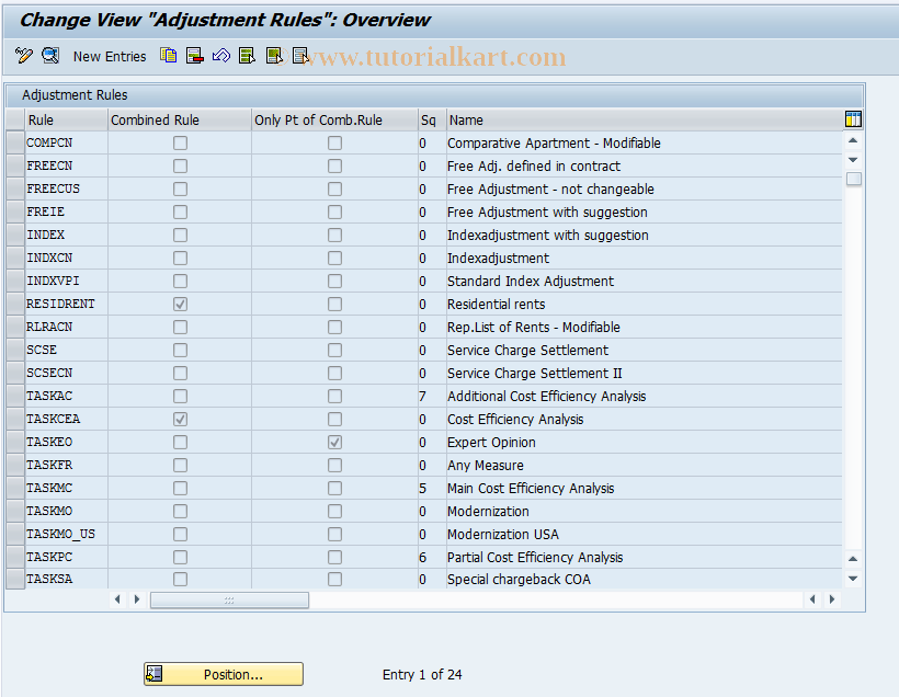 SAP TCode REAJRULE - Adjustment Rules