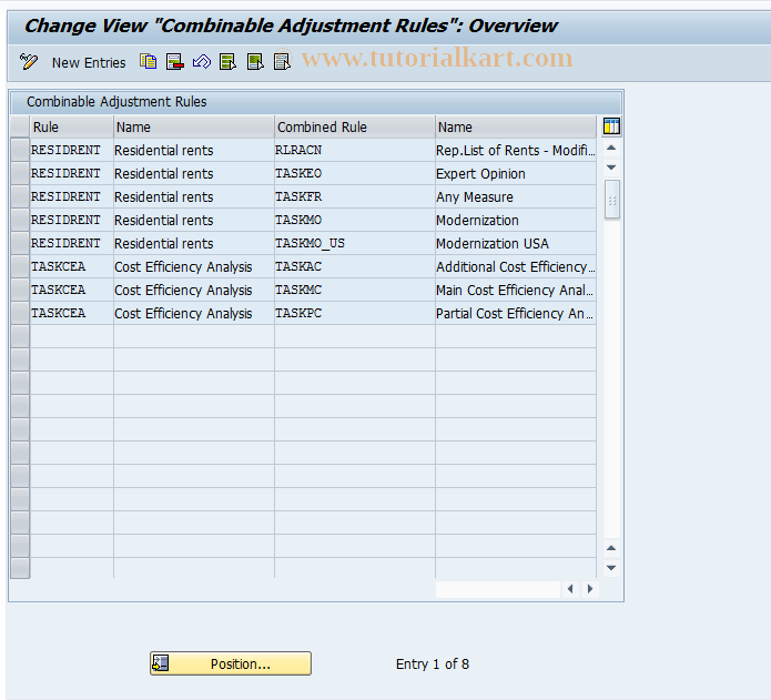 SAP TCode REAJRULECOMB - Combinable Adjustment Rules