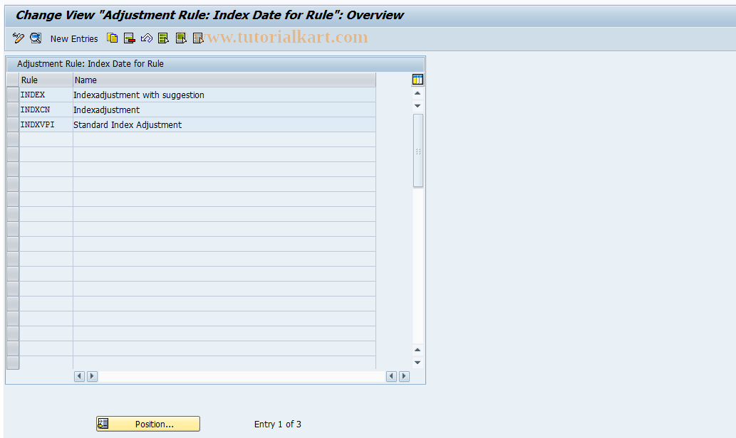 SAP TCode REAJRULEINDX - Index Adjustment Rule