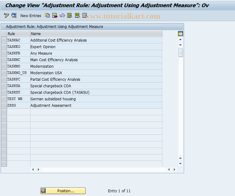 SAP TCode REAJRULETASK - Adjustment Measure Adjustment Rule