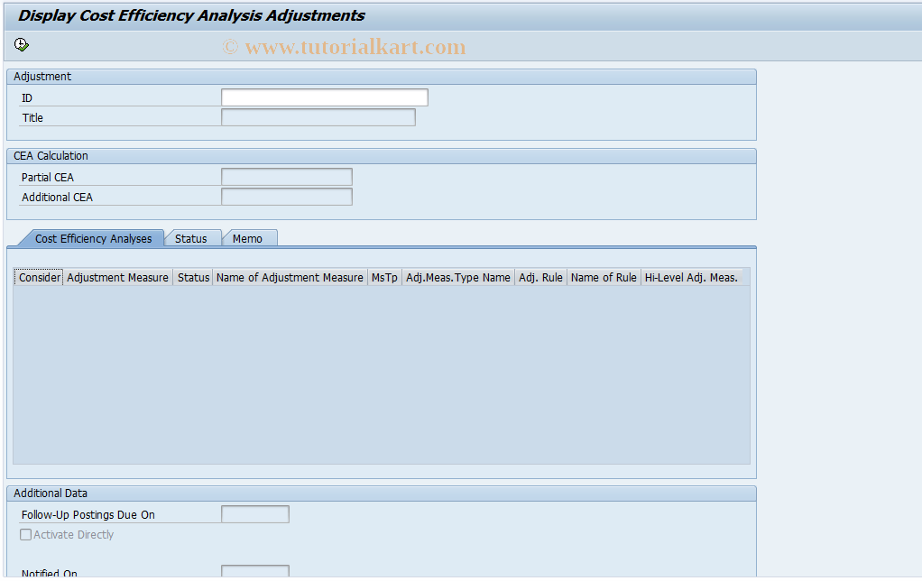 SAP TCode REAJSHCEA - Display Adjustments - CEA