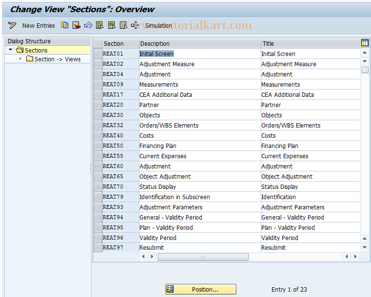 SAP TCode REAT0004 - AM: Sections