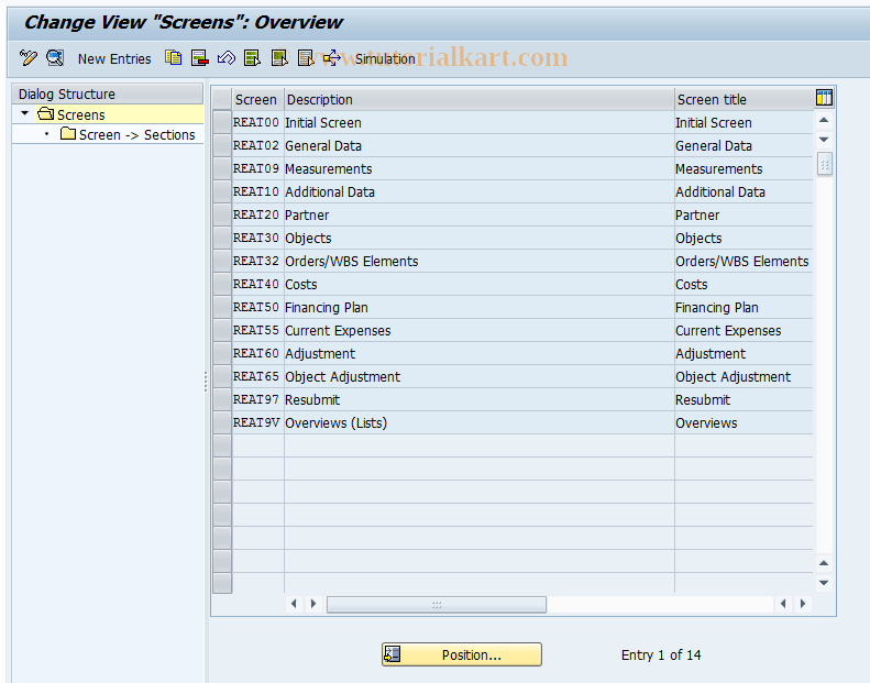 SAP TCode REAT0005 - AM: Screens