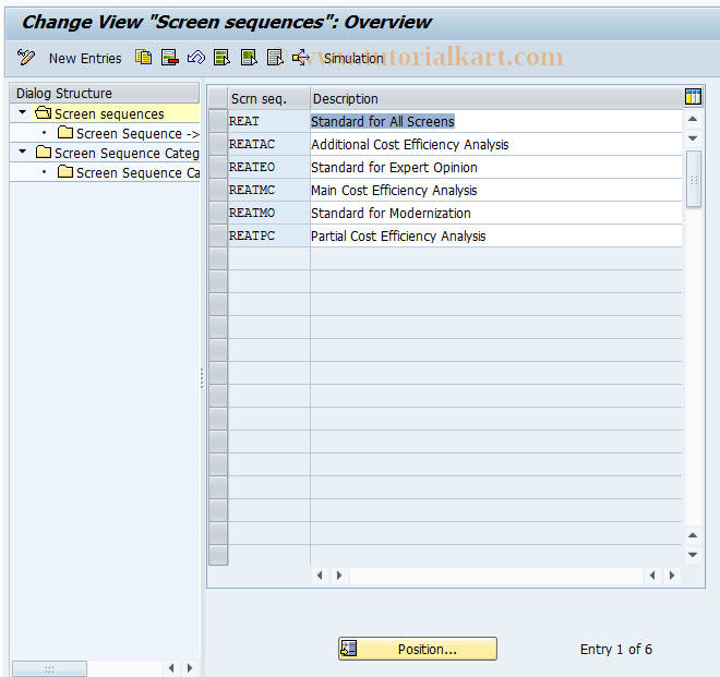 SAP TCode REAT0006 - AM: Screen Sequences