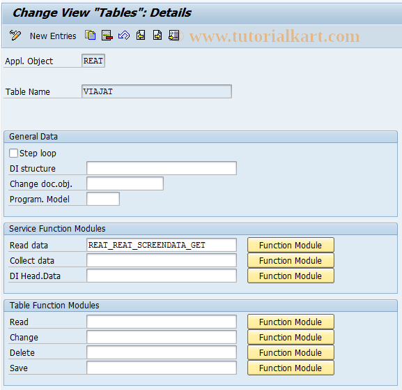 SAP TCode REAT0016 - AM: Tables