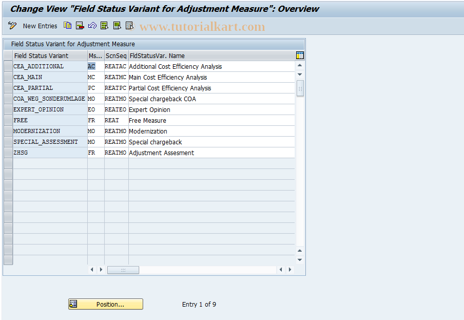 SAP TCode REATFSVAR - Field Status Variant Adjust. Measure