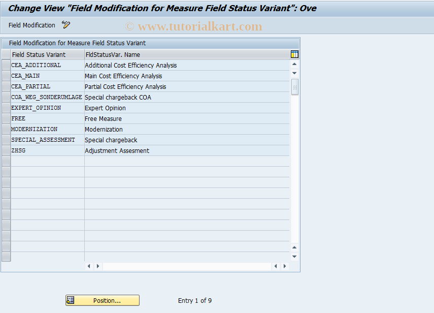 SAP TCode REATFSVARFM - Field Modific. Field Status Variant