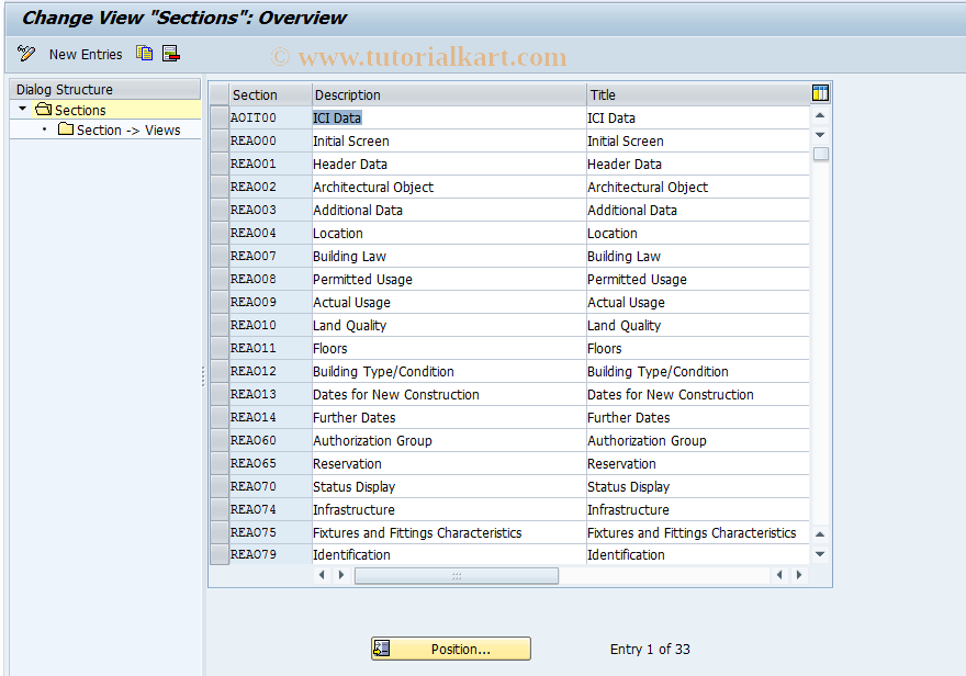 SAP TCode REBDAO0004 - AO: Sections