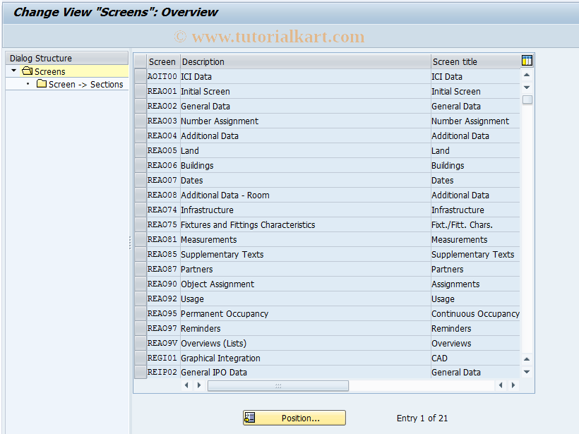 SAP TCode REBDAO0005 - AO: Screens