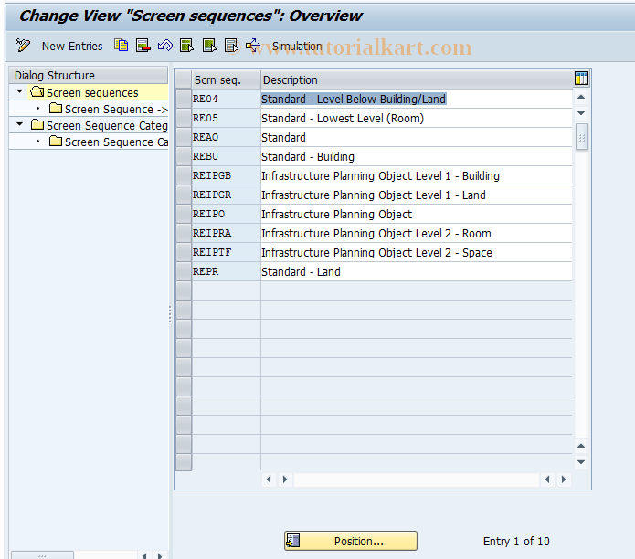 SAP TCode REBDAO0006 - AO: Screen Sequences