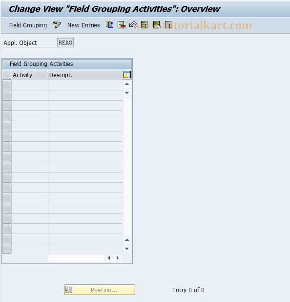 SAP TCode REBDAO0019 - AO:Field Grouping per Activity(Contr.)