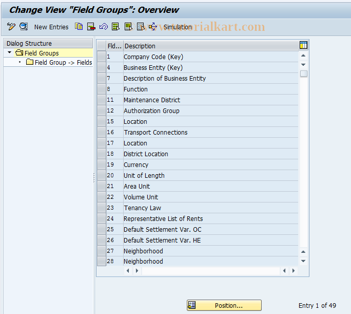 SAP TCode REBDBE0002 - BE: Field Groups