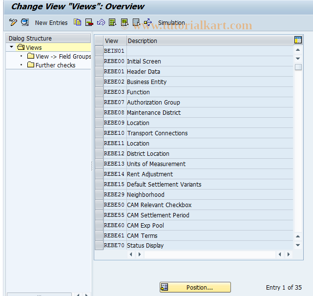 SAP TCode REBDBE0003 - BE: Views