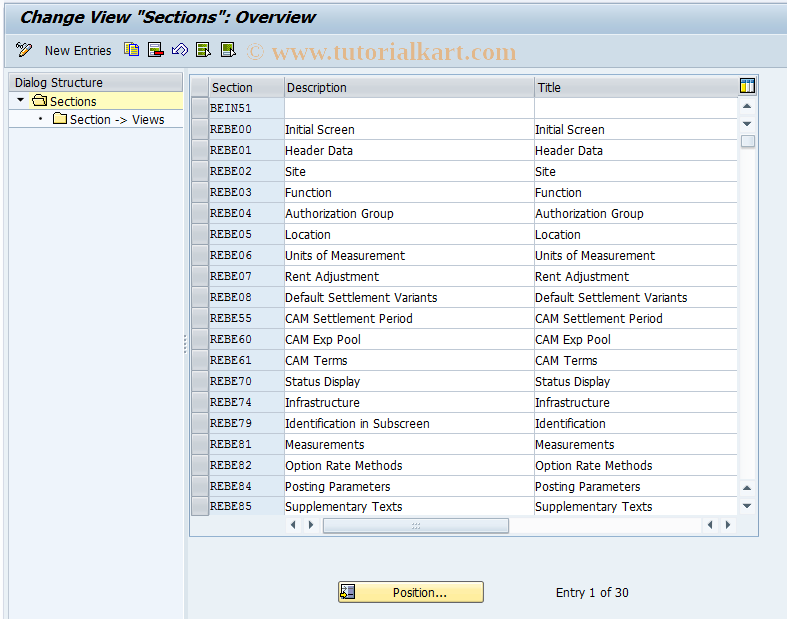 SAP TCode REBDBE0004 - BE: Sections