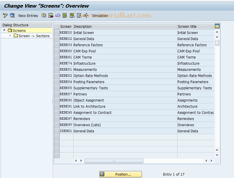 SAP TCode REBDBE0005 - BE: Screens