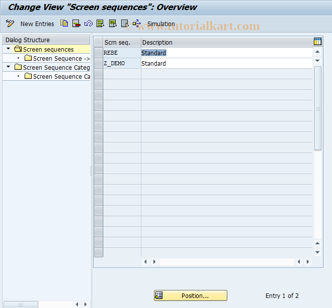 SAP TCode REBDBE0006 - BE: Screen Sequences