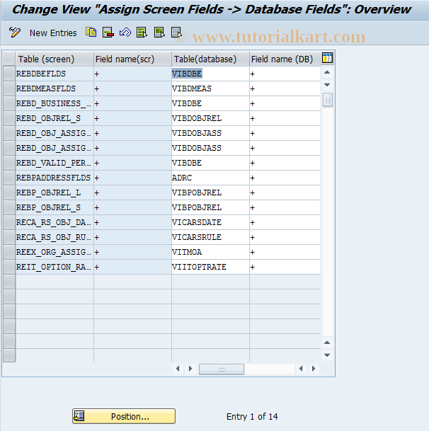 SAP TCode REBDBE0011 - BE: Assignment Screen Field to DB Field