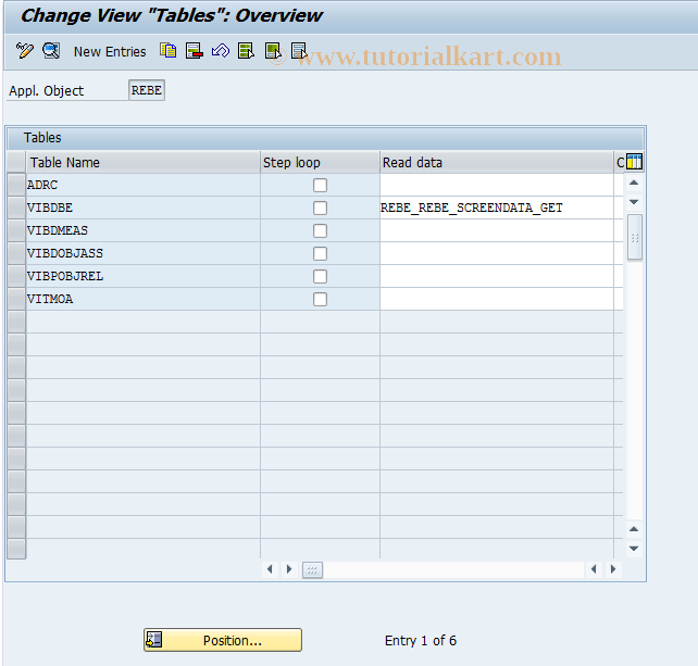 SAP TCode REBDBE0016 - BE: Tables