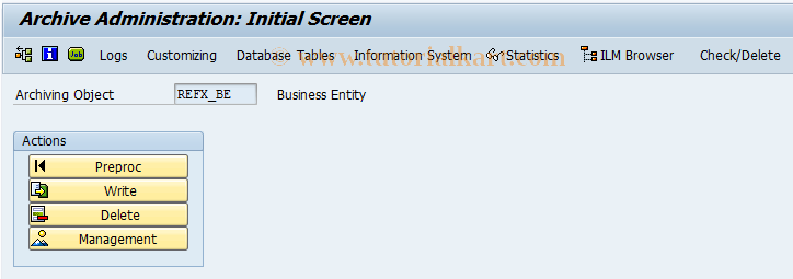 SAP TCode REBDBEAR - Archive Business Entities