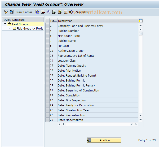 SAP TCode REBDBU0002 - BU: Field Groups