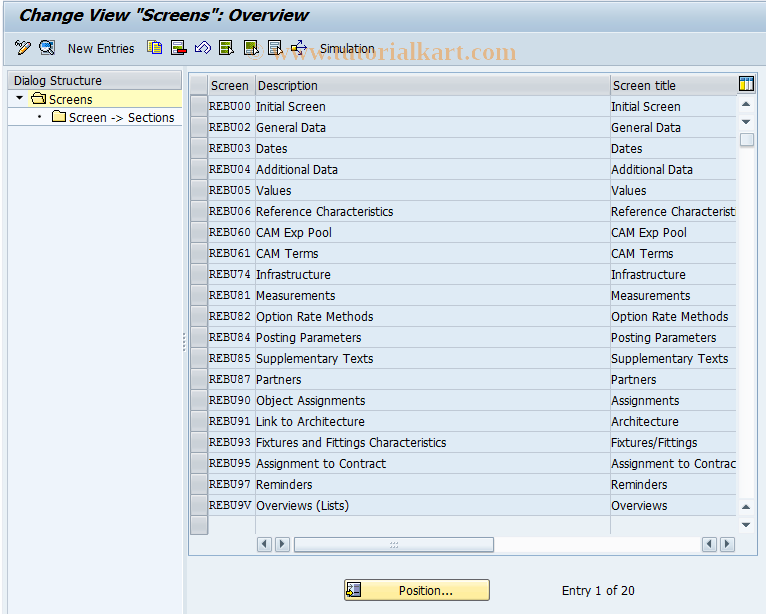 SAP TCode REBDBU0005 - BU: Screens