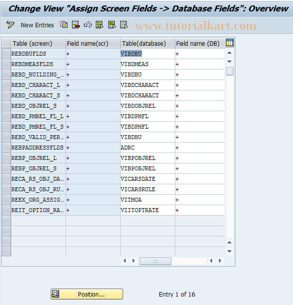 SAP TCode REBDBU0011 - BU: Assgmt Screen Field->DB Field