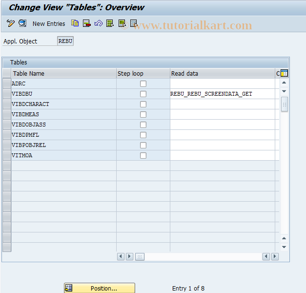 SAP TCode REBDBU0016 - BU: Tables