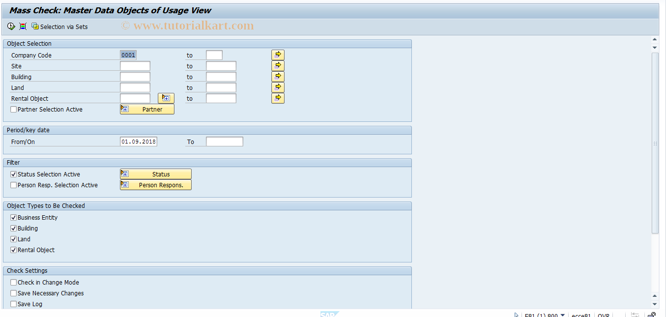 SAP TCode REBDCACHECK - Mass Check: Usage Objects