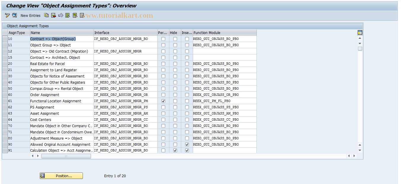 SAP TCode REBDCOBJASSTYPE - Object Assignment Types