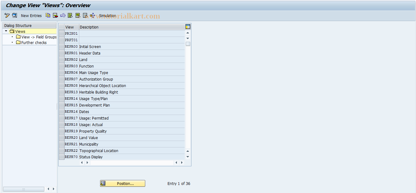 SAP TCode REBDPR0003 - PR: Views