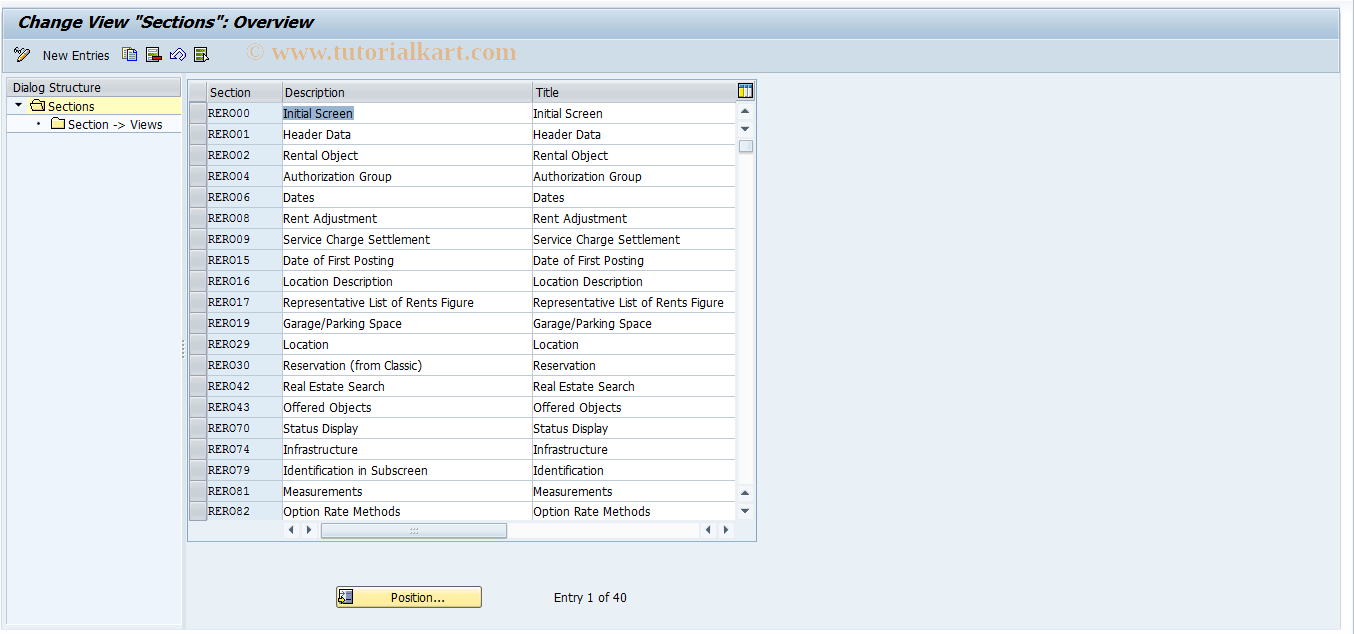 SAP TCode REBDRO0004 - RO: Sections