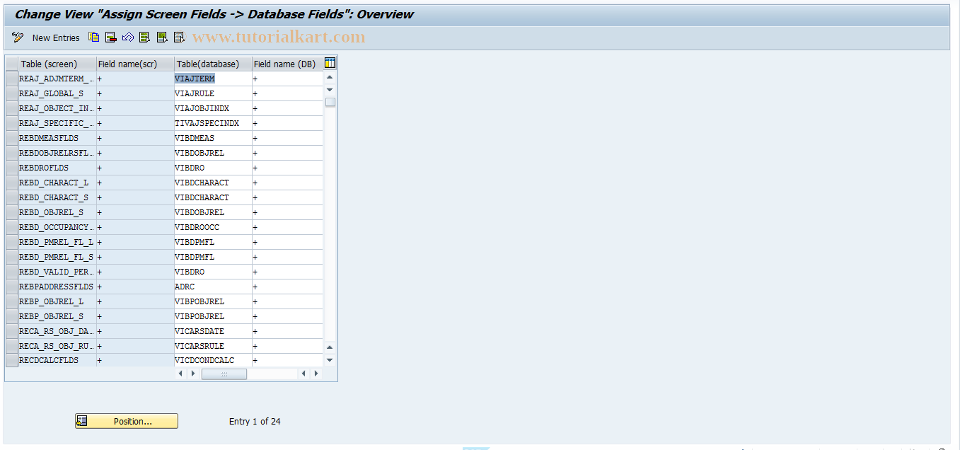 SAP TCode REBDRO0011 - RO: Assgmt Screen Field -> DB Field