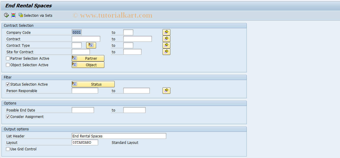 SAP TCode REBDRSRETURN - End Rental Spaces