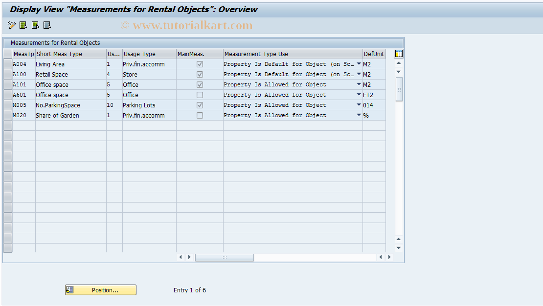 SAP TCode REBDTIVBDMEASRO - Cust:Maintenance  Msrmnt Type per Usg Type