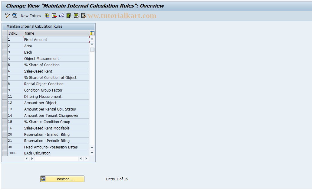 SAP TCode RECDCA - Internal Calculation Rules