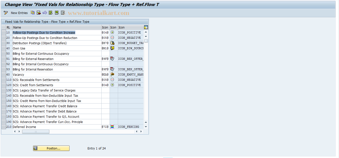 SAP TCode RECDFLOWTYPEREL - Maintain Flow Type Relationships