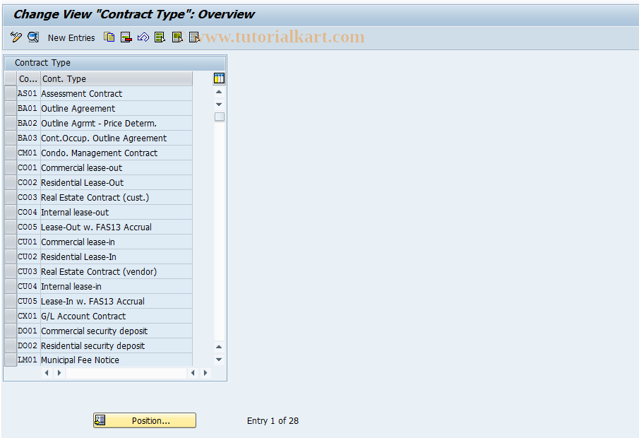 SAP TCode RECNAB - Contract Type