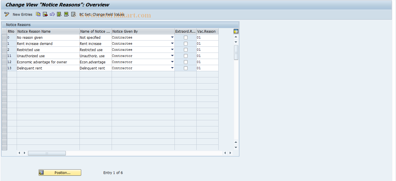 SAP TCode RECNZA - Notice Reasons