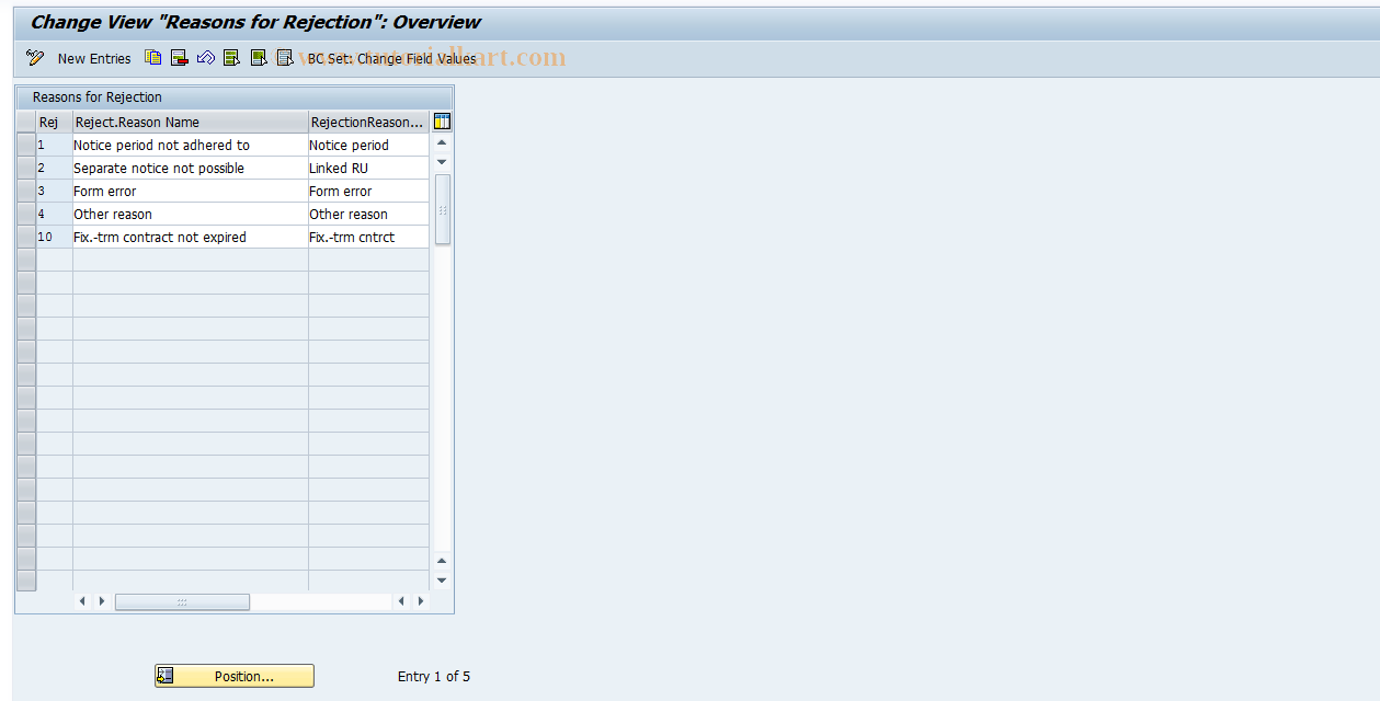 SAP TCode RECNZB - Reasons for Rejection