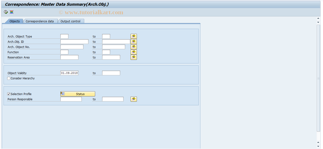 SAP TCode RECPA110 - Master Data Summary(Arch.Obj.)