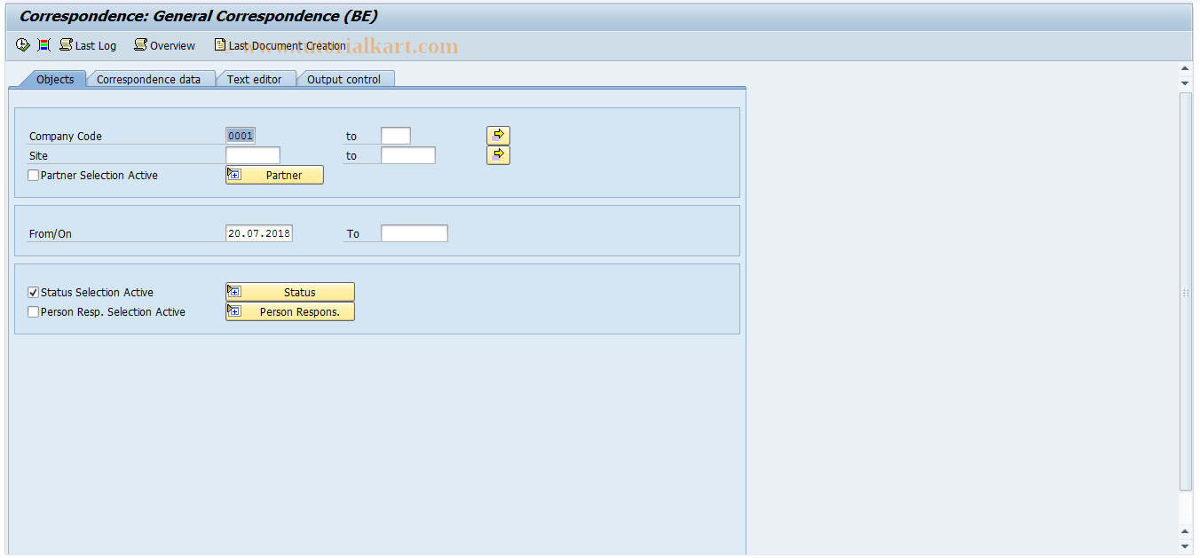 SAP TCode RECPA120 - General Correspondence (BE)