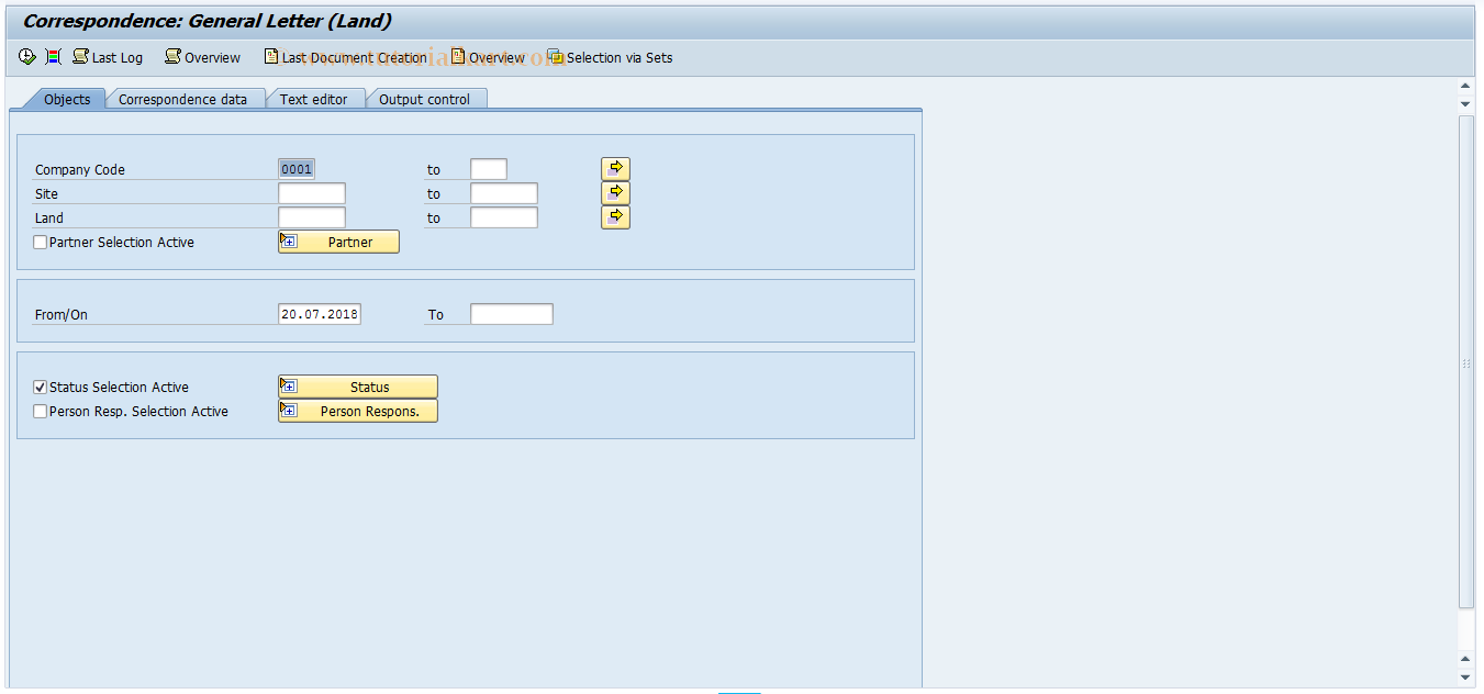 SAP TCode RECPA140 - General Letter (Land)