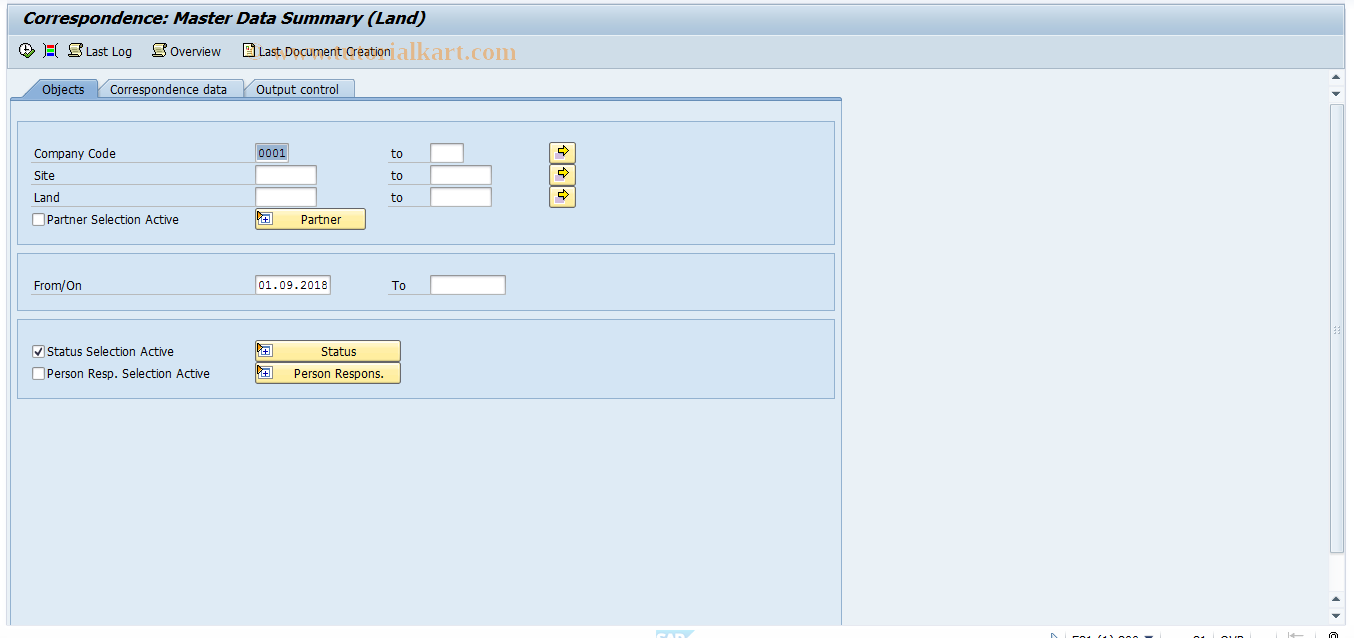 SAP TCode RECPA150 - Master Data Summary (Land)