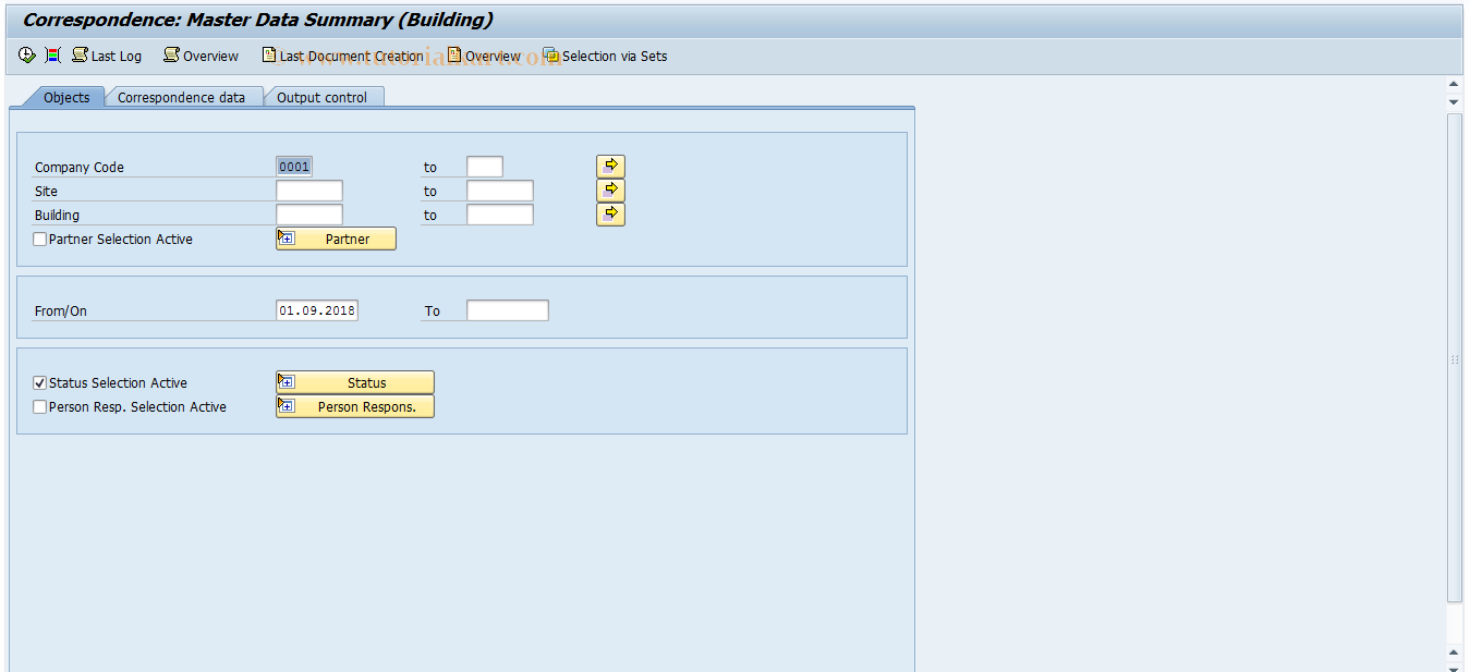 SAP TCode RECPA170 - Master Data Summary (Buildings)