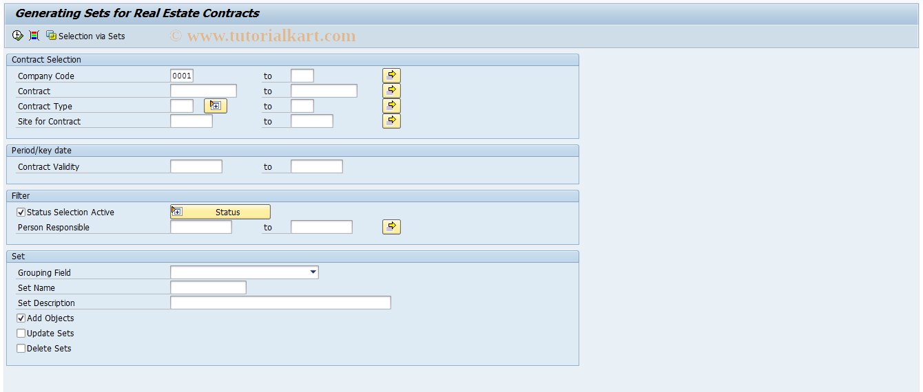 SAP TCode REEXSETGENCN - Generate Sets for Contracts