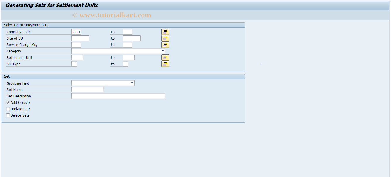 SAP TCode REEXSETGENSU - Generate Sets for SU