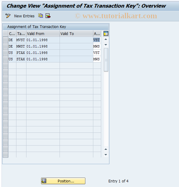 SAP TCode REEXZD - Assignment of Tax Transaction Key