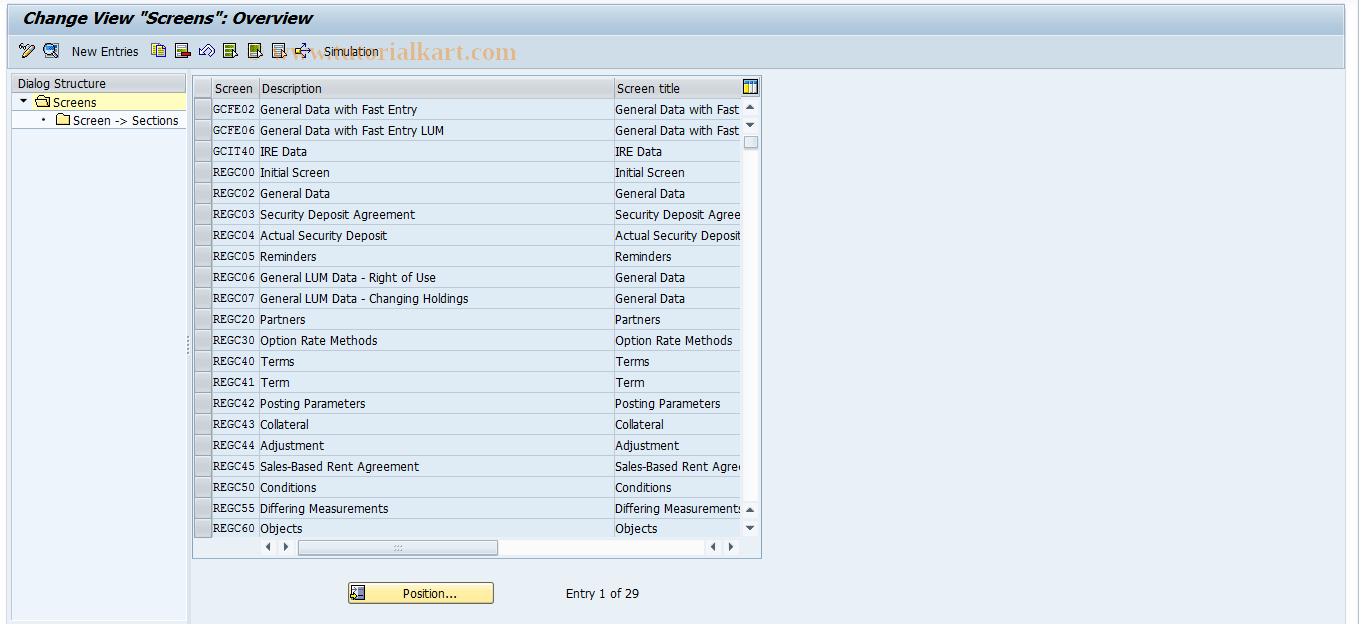 SAP TCode REGC0005 - Screens