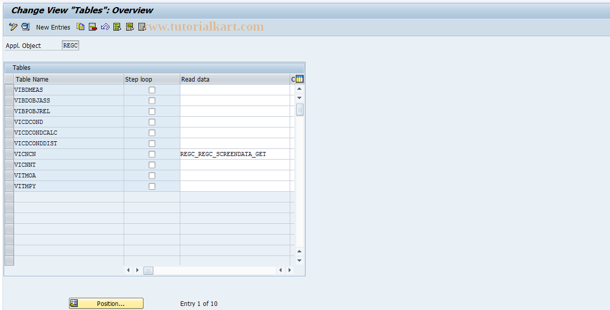 SAP TCode REGC0016 - Tables